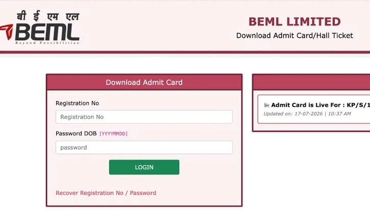 Details Mentioned on the BEML Operator Hall Ticket